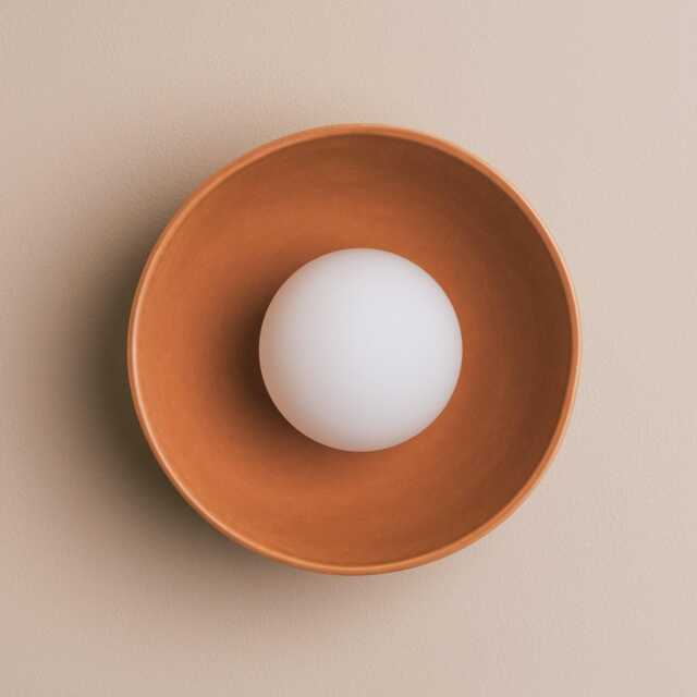 Terracotta Small Dawn Wall Light in Ceramic & Oak - image 1