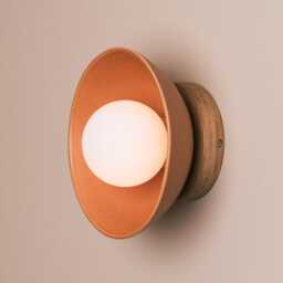 Terracotta Small Dawn Wall Light in Ceramic & Oak - thumbnail 2