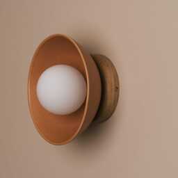Terracotta Small Dawn Wall Light in Ceramic & Oak - thumbnail 4