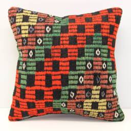 Handmade Kilim Pillow Cover 16x16 Boho Decor - thumbnail 2
