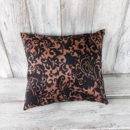 Pillow Cushion Stuffed Throw Home Decor Silky Ornate Flower Fabric Black & Copper - thumbnail 4