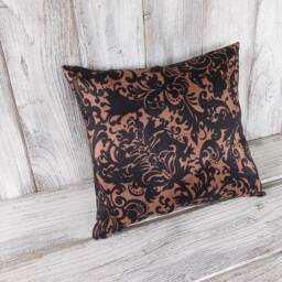 Pillow Cushion Stuffed Throw Home Decor Silky Ornate Flower Fabric Black & Copper - thumbnail 2