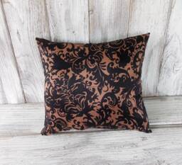 Pillow Cushion Stuffed Throw Home Decor Silky Ornate Flower Fabric Black & Copper - thumbnail 1