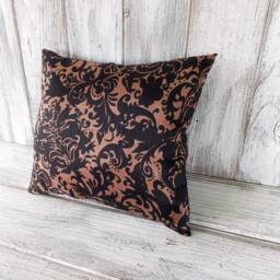 Pillow Cushion Stuffed Throw Home Decor Silky Ornate Flower Fabric Black & Copper - thumbnail 3