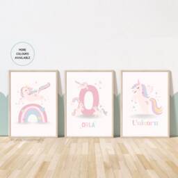 Set Of 3, Unicorn Prints, Personalised, Various Colours, A5 A4 A3 A2 A1, Girls, Nursery Decor, Wall Art, Boho, Theme