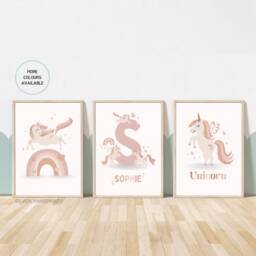 Set Of 3, Unicorn Prints, Personalised, Various Colours, A5 A4 A3 A2 A1, Girls, Nursery Decor, Wall Art, Boho, Theme - thumbnail 3