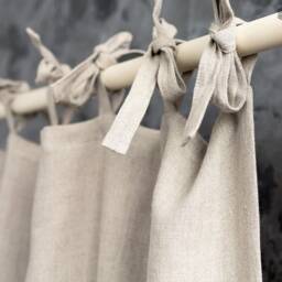 Rustic Linen Curtain - 1 Pcs - Unbleached -Heavier Weight With Ties-Not Dyed Curtain- Farm Style - thumbnail 4