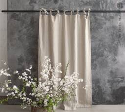 Rustic Linen Curtain - 1 Pcs - Unbleached -Heavier Weight With Ties-Not Dyed Curtain- Farm Style
