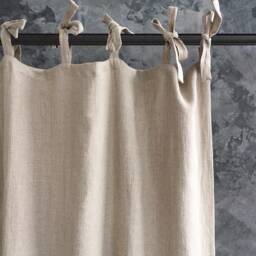 Rustic Linen Curtain - 1 Pcs - Unbleached -Heavier Weight With Ties-Not Dyed Curtain- Farm Style - thumbnail 3