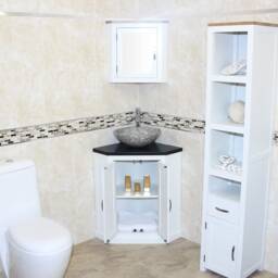 White Painted Bathroom Vanity Unit Free Standing Corner Cabinet Black Quartz Marble Basin 501Bpbqsbc - thumbnail 3