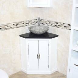 White Painted Bathroom Vanity Unit Free Standing Corner Cabinet Black Quartz Marble Basin 501Bpbqsbc - thumbnail 2