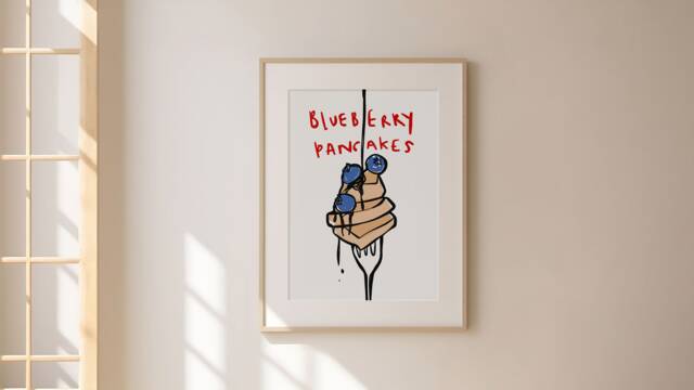 Blueberry Pancakes Print, Trendy Kitchen Breakfast Decor, Cooking Poster, Retro Unframed - image 1