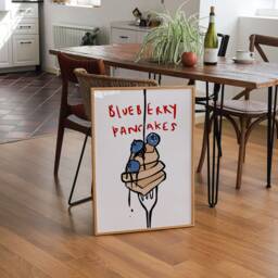 Blueberry Pancakes Print, Trendy Kitchen Breakfast Decor, Cooking Poster, Retro Unframed - thumbnail 2