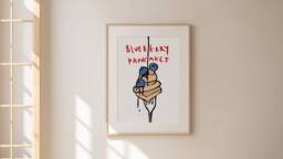Blueberry Pancakes Print, Trendy Kitchen Breakfast Decor, Cooking Poster, Retro Unframed - thumbnail 1