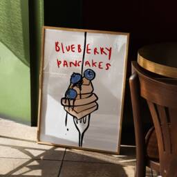 Blueberry Pancakes Print, Trendy Kitchen Breakfast Decor, Cooking Poster, Retro Unframed - thumbnail 3