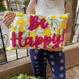 Punch Needle Lemon Pillow Cover Beaded Linen Throw Pillow, Handmade Home Decor - 12x20 - thumbnail 3