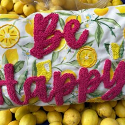 Punch Needle Lemon Pillow Cover Beaded Linen Throw Pillow, Handmade Home Decor - 12x20 - thumbnail 2