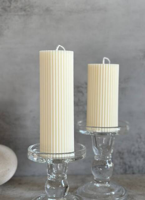 Ribbed Pillar Candle Soy Wax Column Candle, Home Decor - image 1