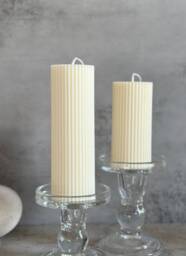 Ribbed Pillar Candle Soy Wax Column Candle, Home Decor - thumbnail 1