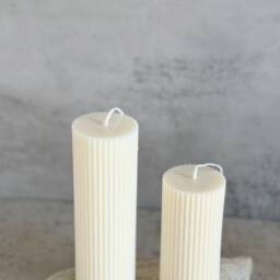 Ribbed Pillar Candle Soy Wax Column Candle, Home Decor - thumbnail 2