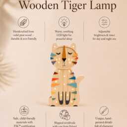 Tiger Wooden Night Light - Handmade Led Kids Room Lamp - Nursery Table Christmas Gifts For Unique Baby Shower Gift - thumbnail 2