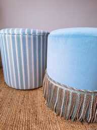 Custom Round Ottoman - Upholstered Drum Stool Made To Order Footstool in Your Own Fabric Side Table - thumbnail 1