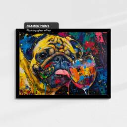 Pug Drinking Glass Of Wine Dog Pet Art Abstract Oil Painting Framed Poster Print & Canvas Wall Living Home Decor Interior Gift - thumbnail 2
