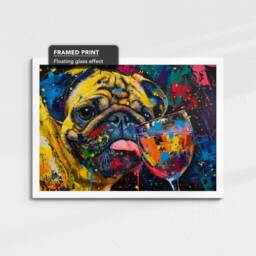 Pug Drinking Glass Of Wine Dog Pet Art Abstract Oil Painting Framed Poster Print & Canvas Wall Living Home Decor Interior Gift - thumbnail 3