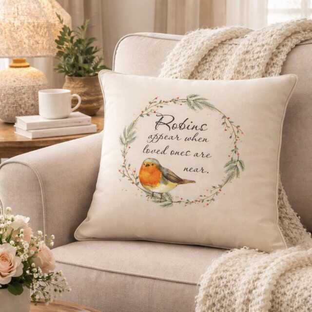 Robin Memorial Cushion, Personalized Gift , Pillow, Dear & Near - image 1