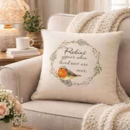 Robin Memorial Cushion, Personalized Gift , Pillow, Dear & Near