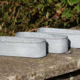 Set 3 Floral Window Pots Galvanised Metal Flower Box Planter Trough Outdoor Garden Pot - thumbnail 2