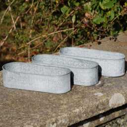 Set 3 Floral Window Pots Galvanised Metal Flower Box Planter Trough Outdoor Garden Pot - thumbnail 3
