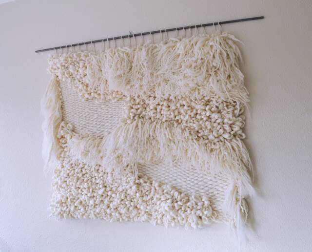 Handmade Cream Wool Wall Tapestry - Modern Fiber Art Hanging, 40x35 - image 1