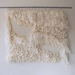 Handmade Cream Wool Wall Tapestry - Modern Fiber Art Hanging, 40x35 - thumbnail 2