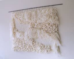 Cream Textured Wall Tapestry - Handmade Wool Fiber Art For Living Room Or Bedroom Modern Woven Hanging