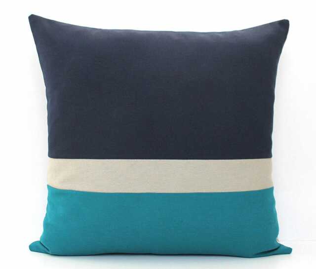 Navy Blue, Light Grey & Dark Teal Colorblock Pillow Covers - All Sizes, Home Gifts For You - image 1
