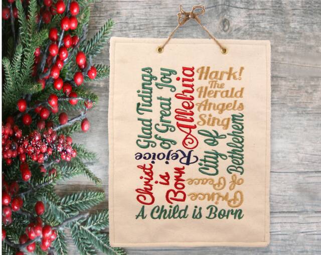 Embroidered Christmas Banner Scripture Wall Hanging, Handmade Decor - image 1
