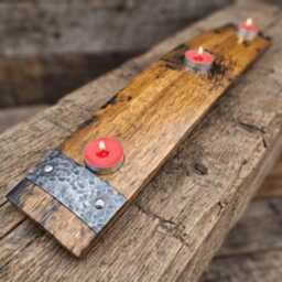Whiskey Barrel Stave Tealight Holder - Rustic Wooden Candle Centrepiece - thumbnail 2