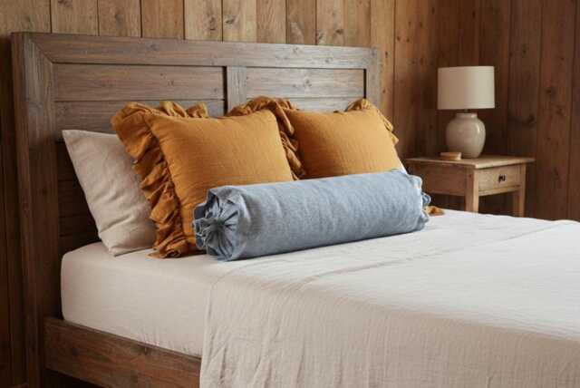 stonewashed Linen Bolster Pillow Cover - Round Cushion, Various Colors Cylinder Case Neck Roll - image 1