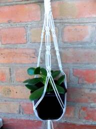 White Mini Macrame Plant Holder 18 Inches 3 Mm Hanging Planter Indoor Or Outdoor Decor Gift Idea Window Decorations Wall Hanging - thumbnail 1