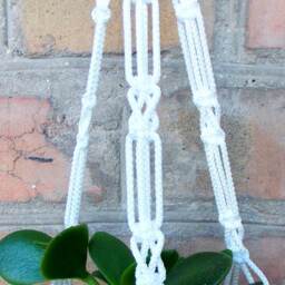 White Mini Macrame Plant Holder 18 Inches 3 Mm Hanging Planter Indoor Or Outdoor Decor Gift Idea Window Decorations Wall Hanging - thumbnail 2
