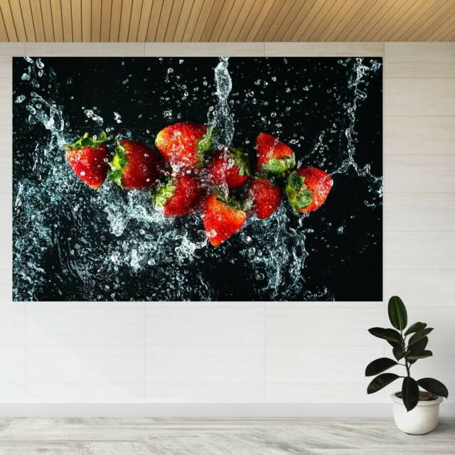 Strawberries Fruit Water Splash Kitchen 3D View Wall Sticker Poster Decal A307 - image 1