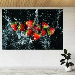 Strawberries Fruit Water Splash Kitchen 3D View Wall Sticker Poster Decal A307 - thumbnail 1