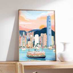 Hong Kong Skyline Poster Vibrant Asia Travel Art Print - thumbnail 2