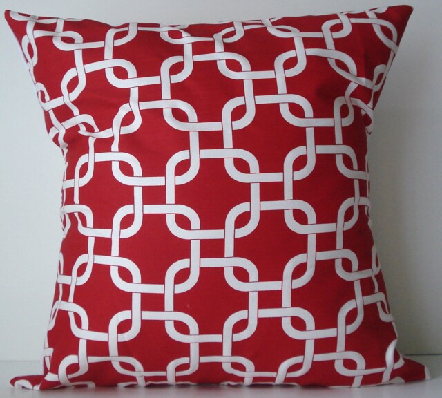 New 18x18 Inch Designer Handmade Pillow Case in Red & White