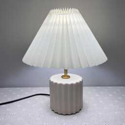 Handmade Pleated Table Lamp Beige Ceramic Base, Striped Lampshade - thumbnail 4