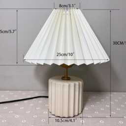 Handmade Pleated Table Lamp Beige Ceramic Base, Striped Lampshade - thumbnail 3