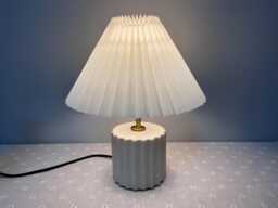 Handmade Pleated Table Lamp Beige Ceramic Base, Striped Lampshade - thumbnail 1