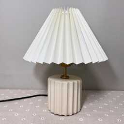 Handmade Pleated Table Lamp Beige Ceramic Base, Striped Lampshade - thumbnail 2