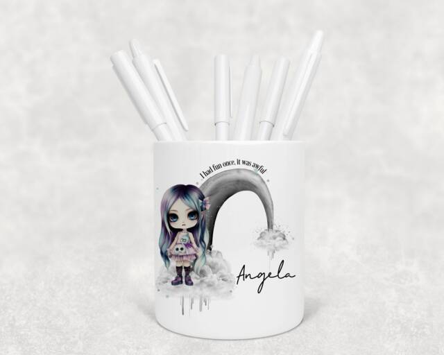 "Personalised Zombie Girl Pencil Pot - ""I Had Fun Once" - image 1